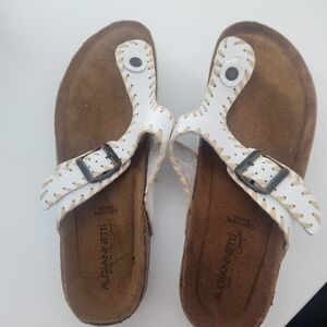 White and Brown Sandals with Buckle